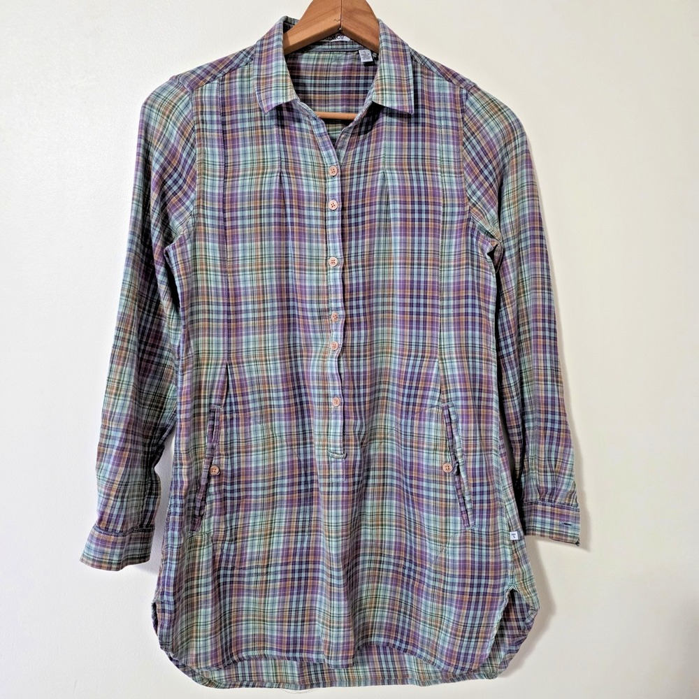Toad&Co Mixo Tunic Top Sz S Plaid Organic Sustainable Cabin‎ Hiking Granola